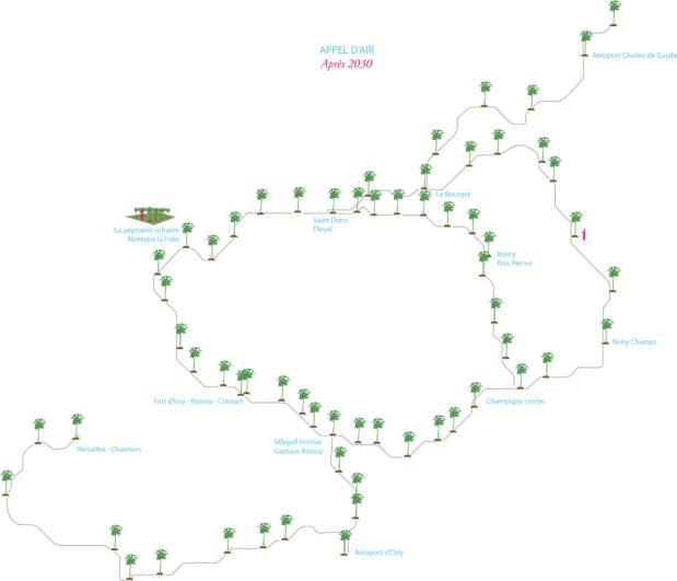 Carte de l’implantation des Paulownias sur les parvis des gares du Grand Paris Express